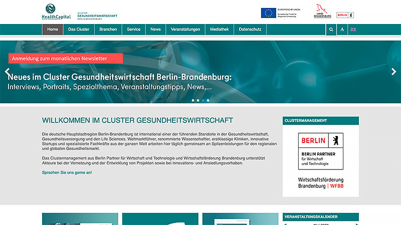 Webseite Cluster Gesundheitswirtschaft