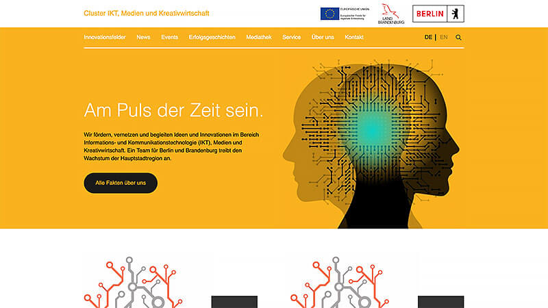 Webseite Cluster IKT, Medien und Kreativwirtschaft